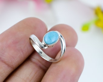 Echte Republik Larimar Ring, 925 Massiv Sterling Silber Edelstein Ring, Blau Larimar Ring, Oval Form Larimar Ring, Jubiläumsgeschenk für Sie