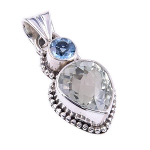 Natural Green Amethyst Pendant Necklace, 925 Solid Sterling Silver Gemstone Necklace, Blue Topaz Pendant, Silver Chain Pendant For Her-Him