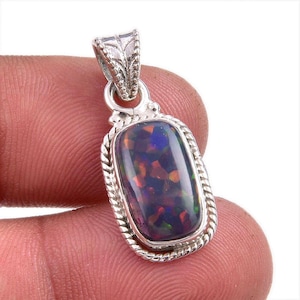 Genuine Ethiopian Opal Pendant Necklace, 925 Solid Sterling Silver Gemstone Pendant, Handmade Silver Opal Pendant, Christmas Gift For Her