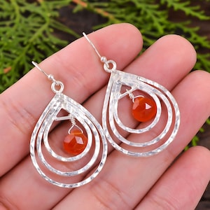 Genuine Carnelian Earrings, 925 Solid Sterling Silver Gemstone Earrings, Perfect Christmas Gift, Handmade Silver Carnelian Jewelry For Her