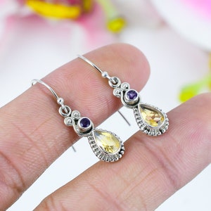 Natural Citrine Earrings, Amethyst Earring, 925 Solid Sterling Silver Gemstone Earring, Handmade Citrine Earring, Amethyst Jewelry For Women