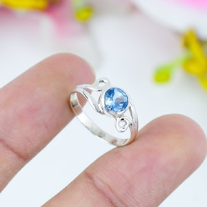 Genuine Blue Topaz Ring, 925 Solid Sterling Silver Gemstone Ring, Topaz Tiny Ring, Gift for Girlfriend, December Birthstone, Topaz Jewelry