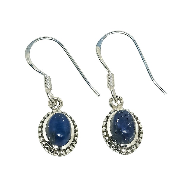 Lapis Lazuli Earrings, September Birthstone, Navy Blue Lapis Oval Minimalist Earrings In Silver, 925 Solid Sterling Silver, Lapis Jewelry