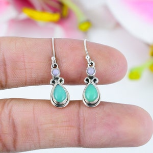 Genuine Lemon Chrysoprase Earrings, Handmade Silver Chrysoprase Earrings, 925 Solid Sterling Silver Dangle Earrings, Opal Earrings For Her
