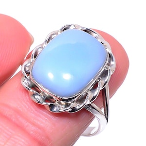 Celestial Genuine Blue Opal Ring, Handmade Silver Owyhee Opal Ring, 925 Solid Sterling Silver Gemstone Ring, Opal Jewelry, Christmas Gift