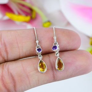 Natural Citrine Earrings, Amethyst Earrings, 925 Solid Sterling Silver Gemstone Earring, Handmade Citrine Earrings, Amethyst Jewelry For Her