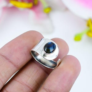 Natural Labradorite Ring, 925 Solid Sterling Silver Blue Fire Labradorite Ring, Handmade Silver Jewelry, labradorite Adjustable Ring For Her