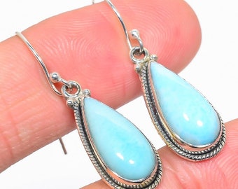 Natural Larimar Earring, Larimar Silver Earring, Larimar Teardrop Stone Earring, 925 Solid Sterling Silver, Gemstone Earring, Dangle Earring