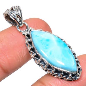 Genuine Blue Larimar Pendant Necklace, 925 Solid Sterling Silver Gemstone Pendant, Handmade Marquise Shape Larimar Pendant, Gift for Women