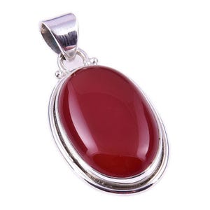 Colgante de cornalina auténtica hecho a mano: Colgante ovalado de piedra preciosa en plata de ley 925