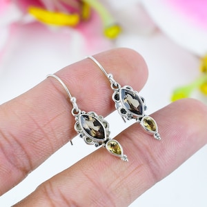 Natural Smoky Topaz Earrings, 925 Solid Sterling Silver Earrings, Marquise Cut Smoky Earrings, Two Stone Earrings, Citrine Earrings For Her