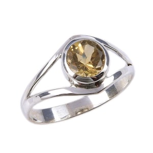 Genuine Citrine Ring, Handmade Silver Round Cut Citrine Ring, 925 Solid Sterling Silver Gemstone Ring, November Birthstone, Citrine Jewelry