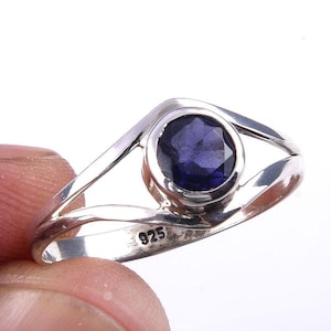 Natural Iolite Ring, 925 Solid Sterling Silver Gemstone Ring, Unique Deep Blue Round Cut Iolite Handmade Ring, Perfect Gift for Any Occasion