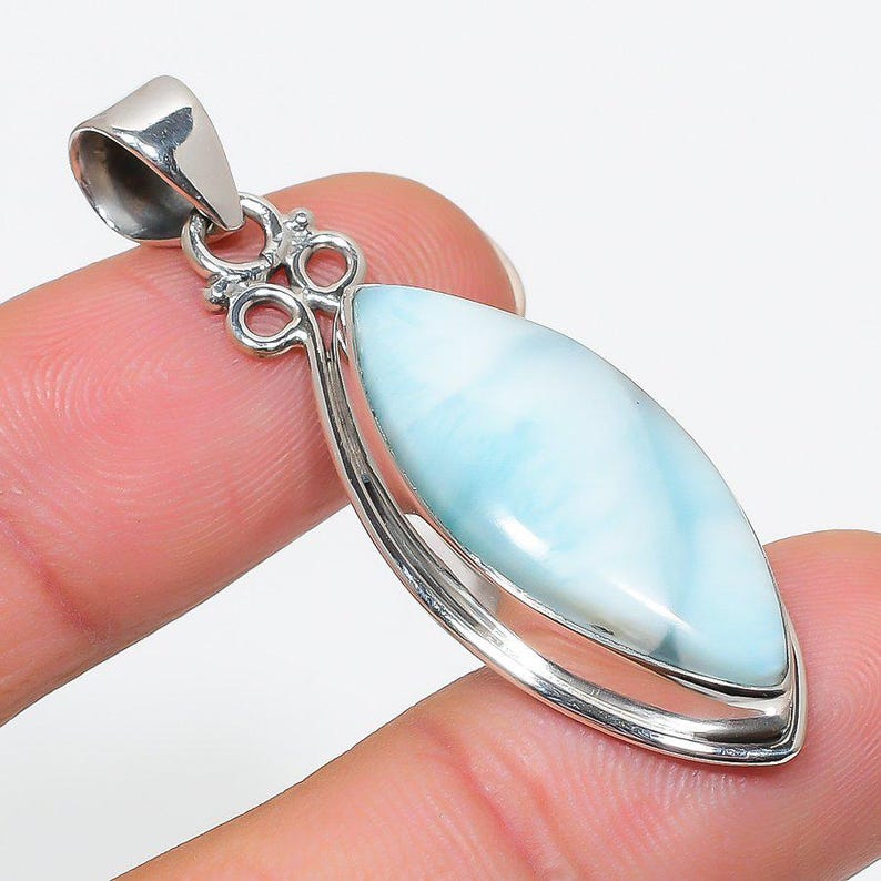 Valuable Natural Larimar Gemstone Pendant in 925 Solid Sterling Silver