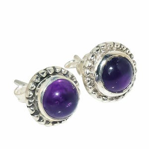 Natural Amethyst Stud Earring, 925 Solid Sterling Silver Stud Earring, Round Purple Amethyst Stud Earrings, Tiny Semi Precious Gemstone Stud