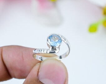 Stunning Natural Blue Topaz Gemstone Ring/925 Sterling Silver/Engagement Ring/Gift For Sister/Women's Gift Ring/Teenager Ring/Gift For Her