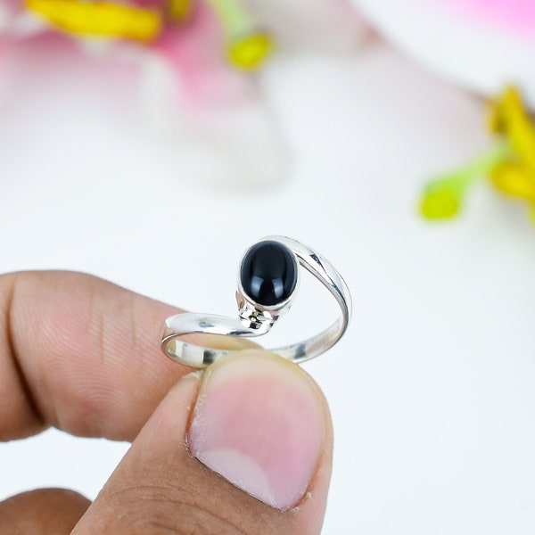 Black Onyx Ring, One Of A Kind Genuine Black Onyx Ring, Raw Onyx Ring, 925 Solid Sterling Silver Ring, Oval Dark Black Onyx Ring For Her