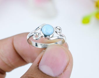 Natürlicher Larimar Ring aus massivem Sterling Silber 925, Ring für Frauen, Geschenk für sie, Larimar Schmuck, Ring aus blauem Stein, Geburtstagsgeschenk für sie