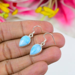 Pendientes de larimar genuinos de Republic, pendientes de piedras preciosas de plata de ley maciza 925, joyería de larimar en forma de lágrima para mujer, pendientes colgantes para ella