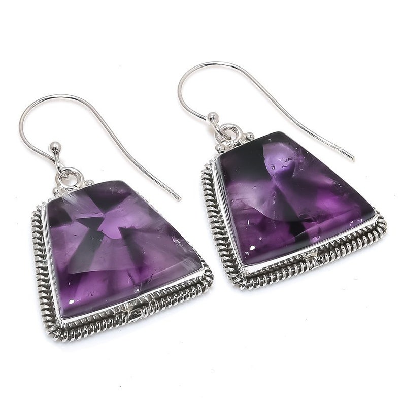 Amethyst Earrings, February Birthstone, Purple Gem Earrings in Silver, Purple Jewelry, Lavender Earrings For Her, 925 Solid Sterling Silver image 2