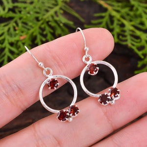 Genuine Red Garnet Earrings, January Birthstone, Handmade  Silver Round Cut Garnet Earrings, 925 Solid Sterling Silver Earrings For Her