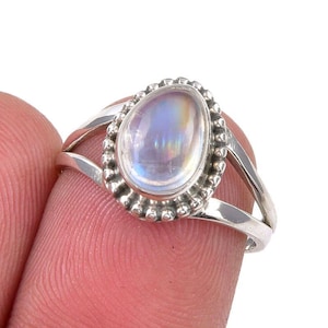 Natural Rainbow Moonstone Ring, 925 Solid Sterling Silver Gemstone Ring, June Birthstone Oval Shape Moonstone Ring, Engagement Ring For Her