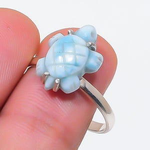 Naturalny pierścień z kamieniem szlachetnym Larimar Tortoise, pierścień ze srebra próby 925, pierścień z kamieniem szlachetnym Larimar Tortoise, pierścień na szczęście, pierścień szczęścia Sea Life dla niej