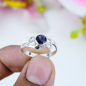 Natural Iolite Ring, 925 Solid Sterling Silver Gemstone Ring, Iolite Jewelry, Blue Stone Ring Round Cut Iolite Handmade Ring, Mediation Ring