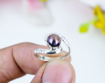 Natürliche schwarze Perle Ring, 925 Sterling Silber Edelstein Ring, Verlobungsring, handgemachter Ring, Symbol der Hoffnung schwarze Perle Ring, Geschenk für sie