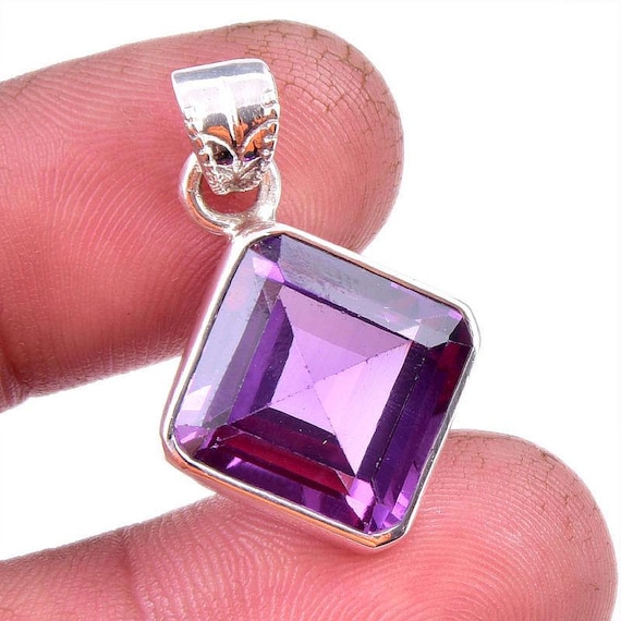 Natural Alexandrite Pendant Necklace, Square Alexandrite Gemstone