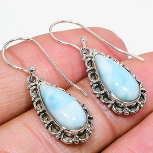 Genuine Larimar Earrings, 925 Solid Sterling Silver Gemstone Earrings, Pear Shape Larimar Handmade Earrings, Larimar Jewelry, Gift For Women