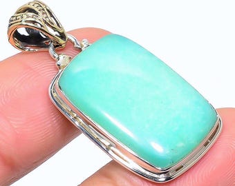 Genuine Chrysoprase Pendant: 925 Solid sterling Silver Green Stone Pendant