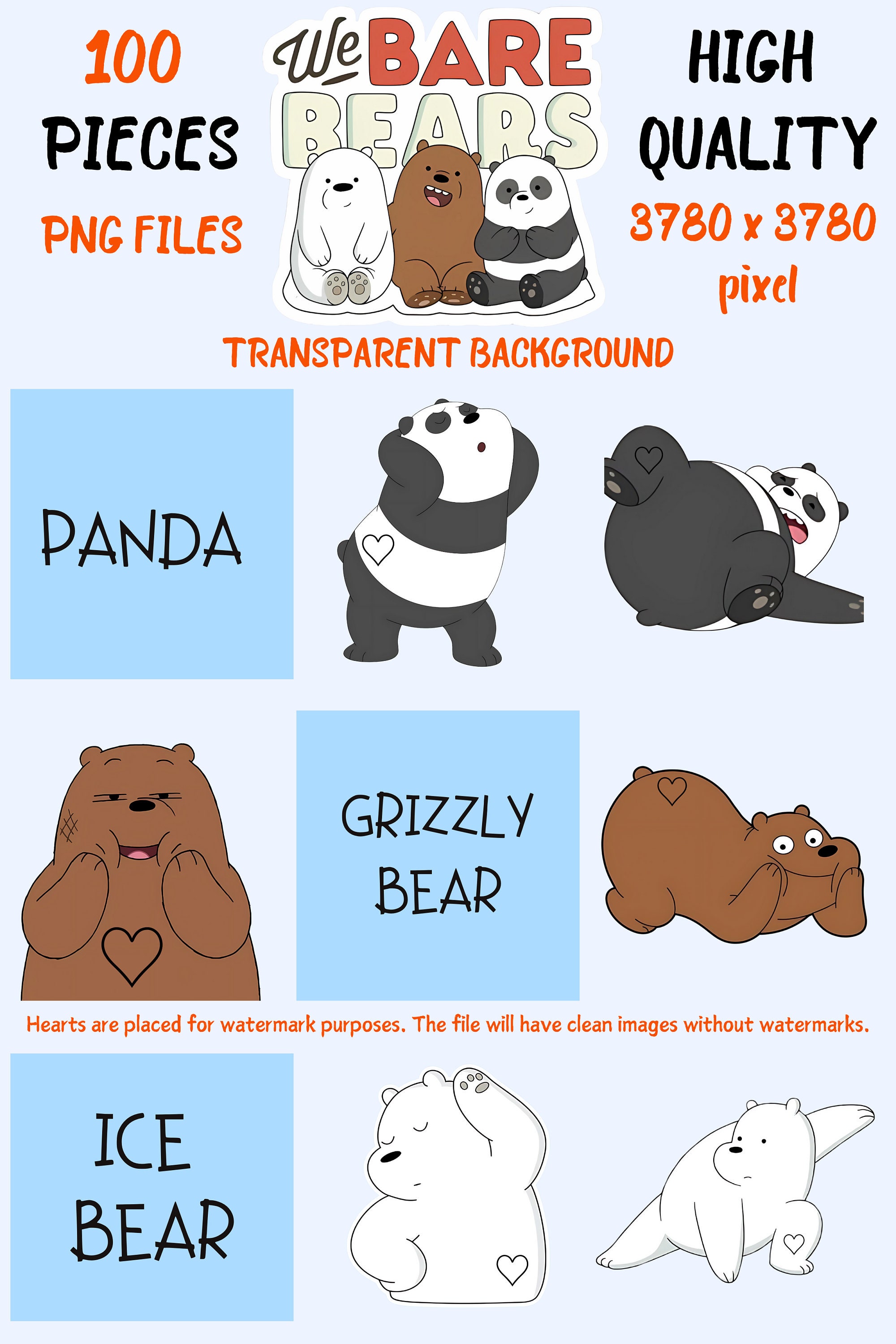 We Bare Bears Cartoon High-quality Giant PNG Package - Etsy