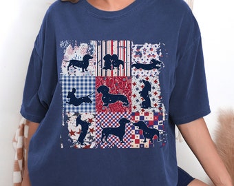 Patriotic Dachshund Silhouette T-Shirt: American Flag Dog Mom Tee