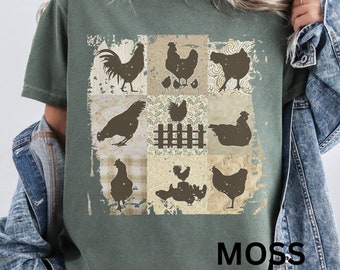 Boho Chicken Patchwork T-Shirt: Retro Farmhouse Comfort Colors Tee