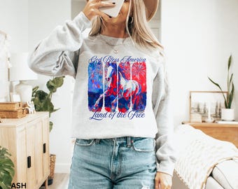 God Bless America Horse Tee: Patriotic 4th of July Western Shirt