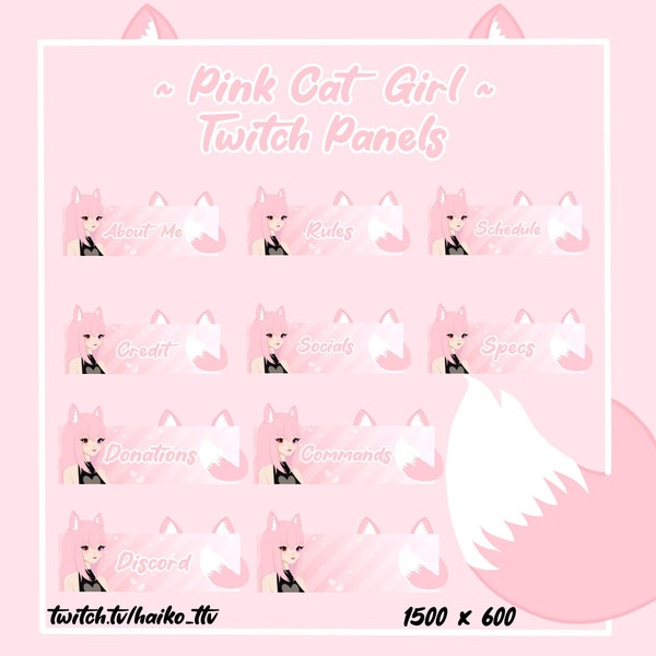 10x Twitch Niedliche Baby Rosa Katze Mädchen Panels / Kawaii / Luftschlangen / Kitty / handgezeichnet / haniko_ttv /hanikovt