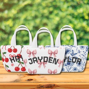 Custom Lunch Bag with Name, Cherries, Coquette Bow, or Floral Wildflower Design