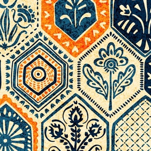 Piastrelle blu e arancioni - set di 3 carte da decoupage con motivo ripetuto - di ispirazione marocchina