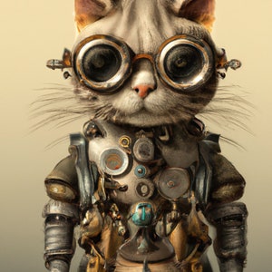 Goggle Cat - A1 Size large decoupage paper - steampunk cat, animal, futuristic