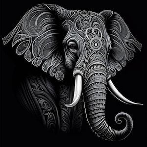 Elefante blanco y negro - Papel para decoupage grande tamaño A1