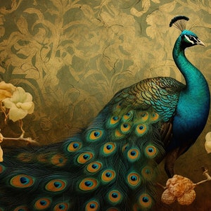 Goldener Pfau - Größe A1 großes Decoupage Papier