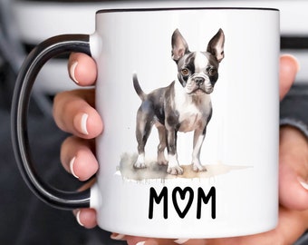 Boston Terrier Coffee Mug, Watercolor Pet Portrait Teacup, Two Tone Pet Owner Mug, Pet Memorial Keepsake, Gift Ideas for Dog Moms