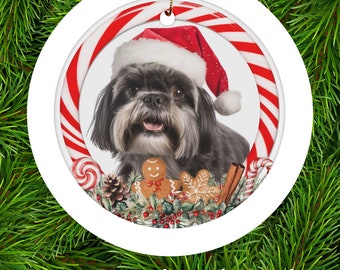 黒のシーズー犬の飾り、クリスマスツリー用のシーズー犬の吊り下げ飾り