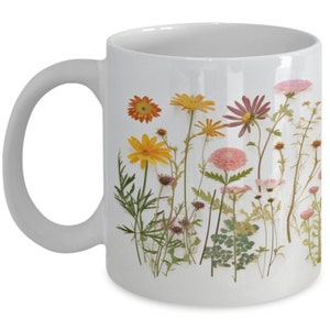 Pressed flowers coffee mug, boho flower mug, vintage floral mug, gardening gift image 6