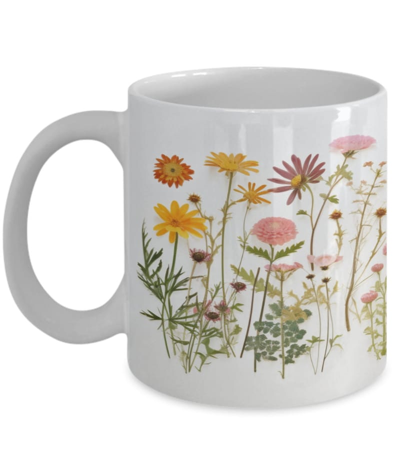 Pressed flowers coffee mug, boho flower mug, vintage floral mug, gardening gift image 6