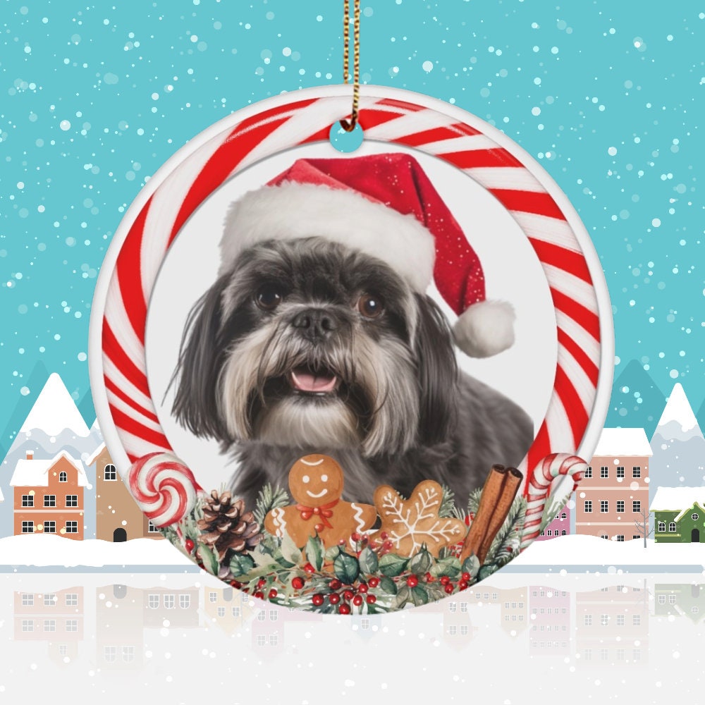 黒のシーズー犬の飾り、クリスマスツリー用のシーズー犬の吊り下げ飾り