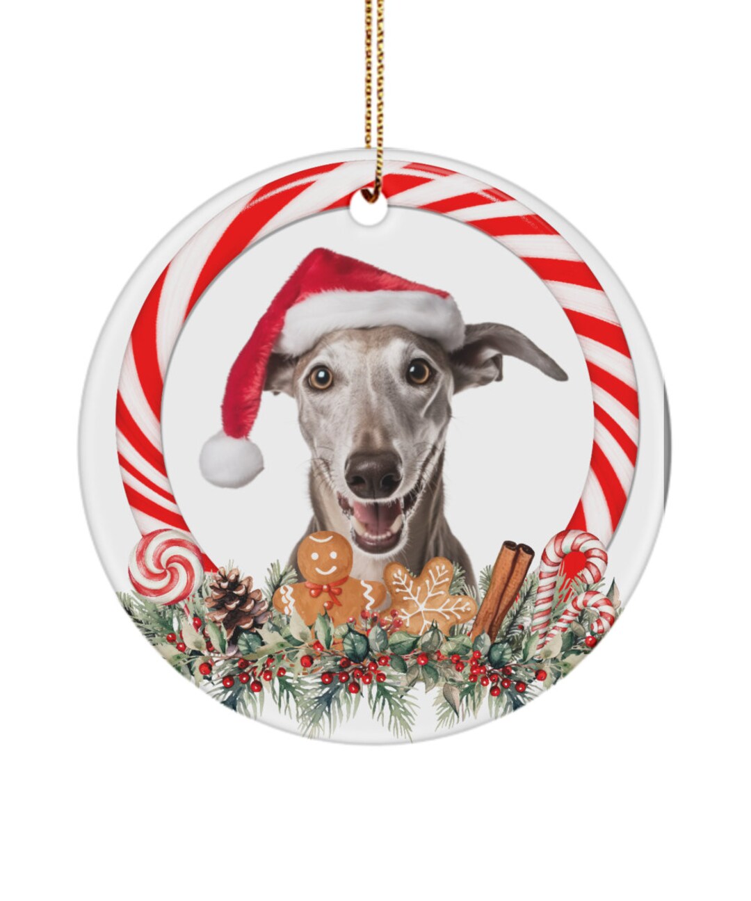 Brindle Greyhound Christmas Ornament, Hanging Ornaments for Christmas