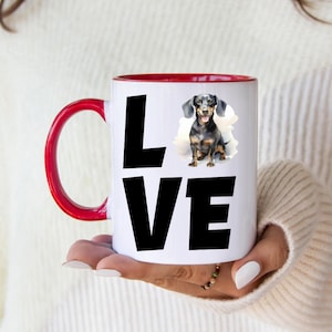 Black Dachshund Dog Coffee Mug, Retro Watercolor Weiner Dog Cup for Dog Lovers, Two Tone Teacup for Dog Moms