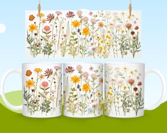 Kaffemugg med pressade blommor, boho blommugg, vintage blommugg, trädgårdsgåva